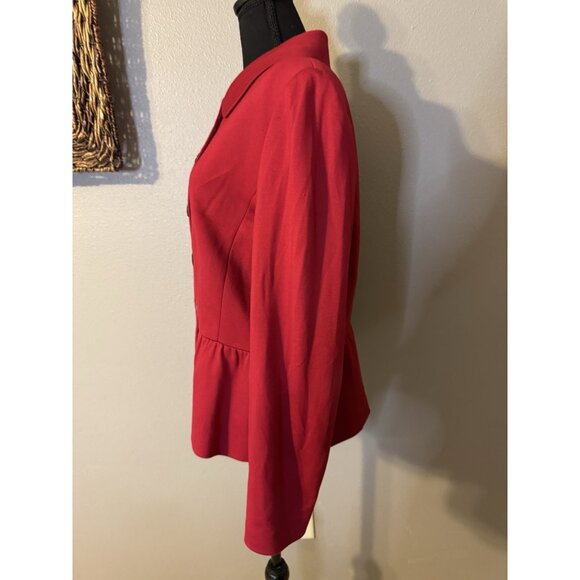 Alex Marie Suit Jacket Blazer 16 Cardinal Red Ruffled Black Button Stretch - Picture 4 of 10